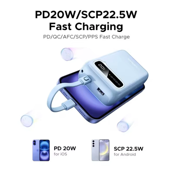 Павербанк Ugreen PB525 Power Bank 20000mAh 22.5W з вбудованим кабелем USB-C — Black